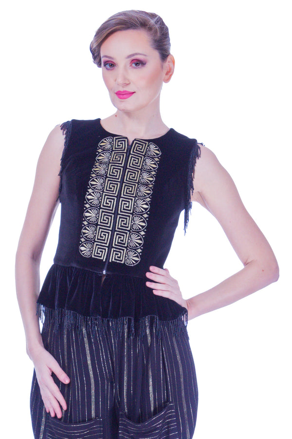 Bluza catifea cu broderie I-102